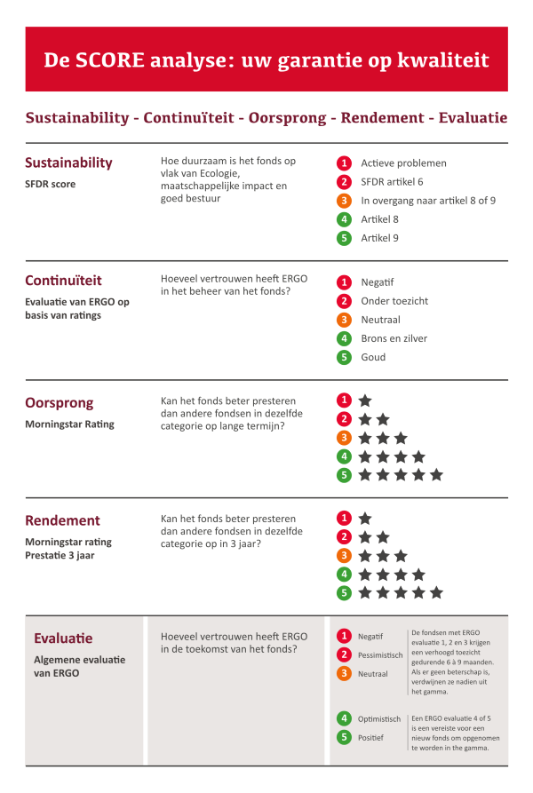 Een overzicht van de SCORE analyse, met de ratings voor elk onderdeel uitgelegd